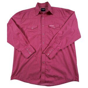 Wrangler Shirt Mens Large Pink Geometric Western Pearl Snap Long Sleeve Casual